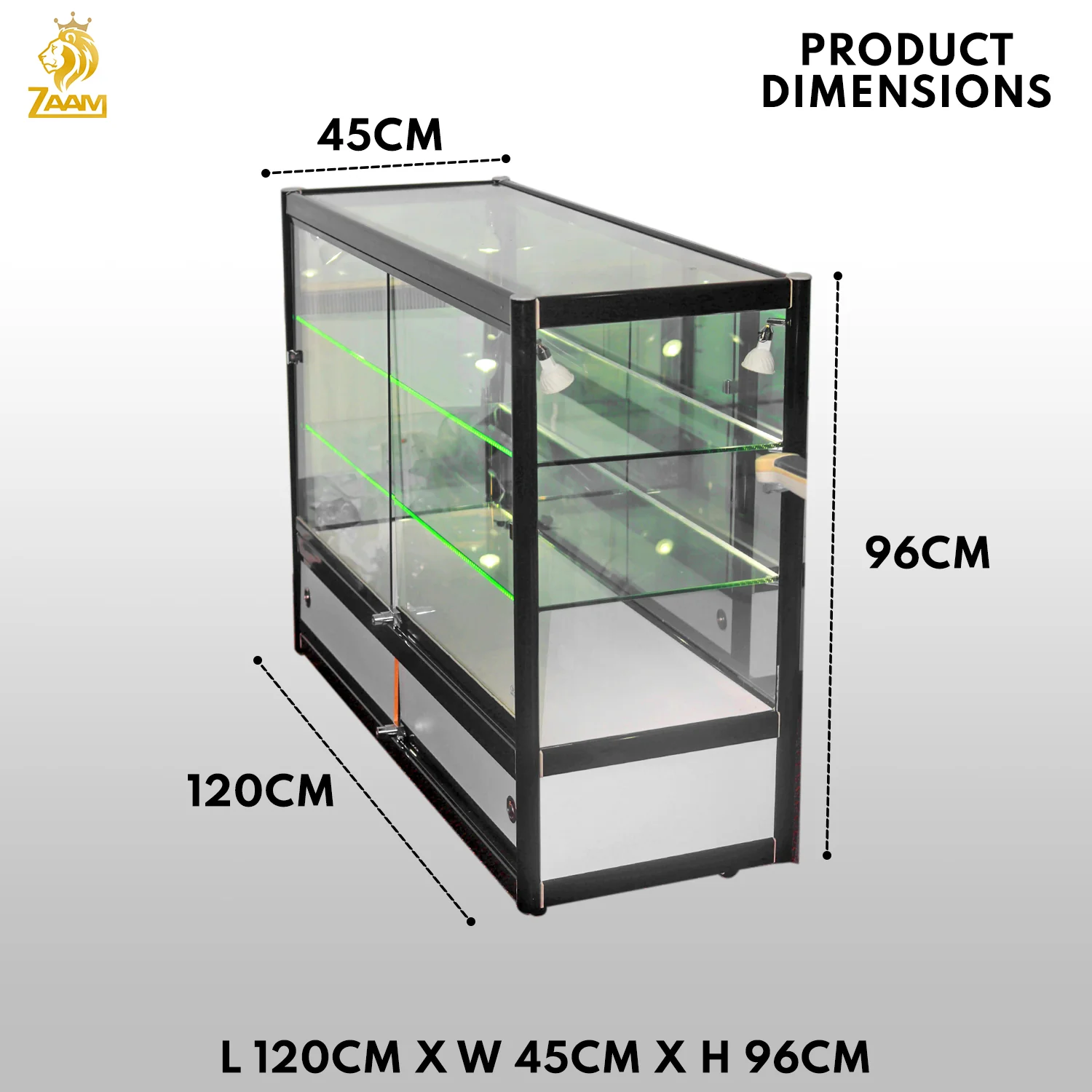 Premium Glass Counter with LED Lights, Locks, and Spotlights L 120cm x W 45cm x H 96cm - Image 5
