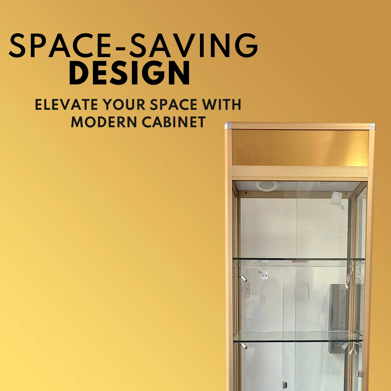 Gold Glass Display Cabinet with LED Lights and Storage | H207cm x L40cm x W40cm | Collection Only - Image 5