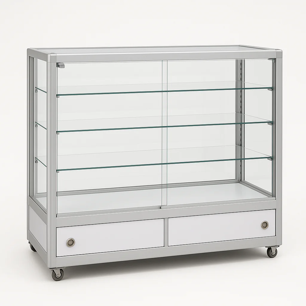 Premium Glass Counter with LED Lights, Locks, and Spotlights L 120cm x W 45cm x H 96cm - Image 12