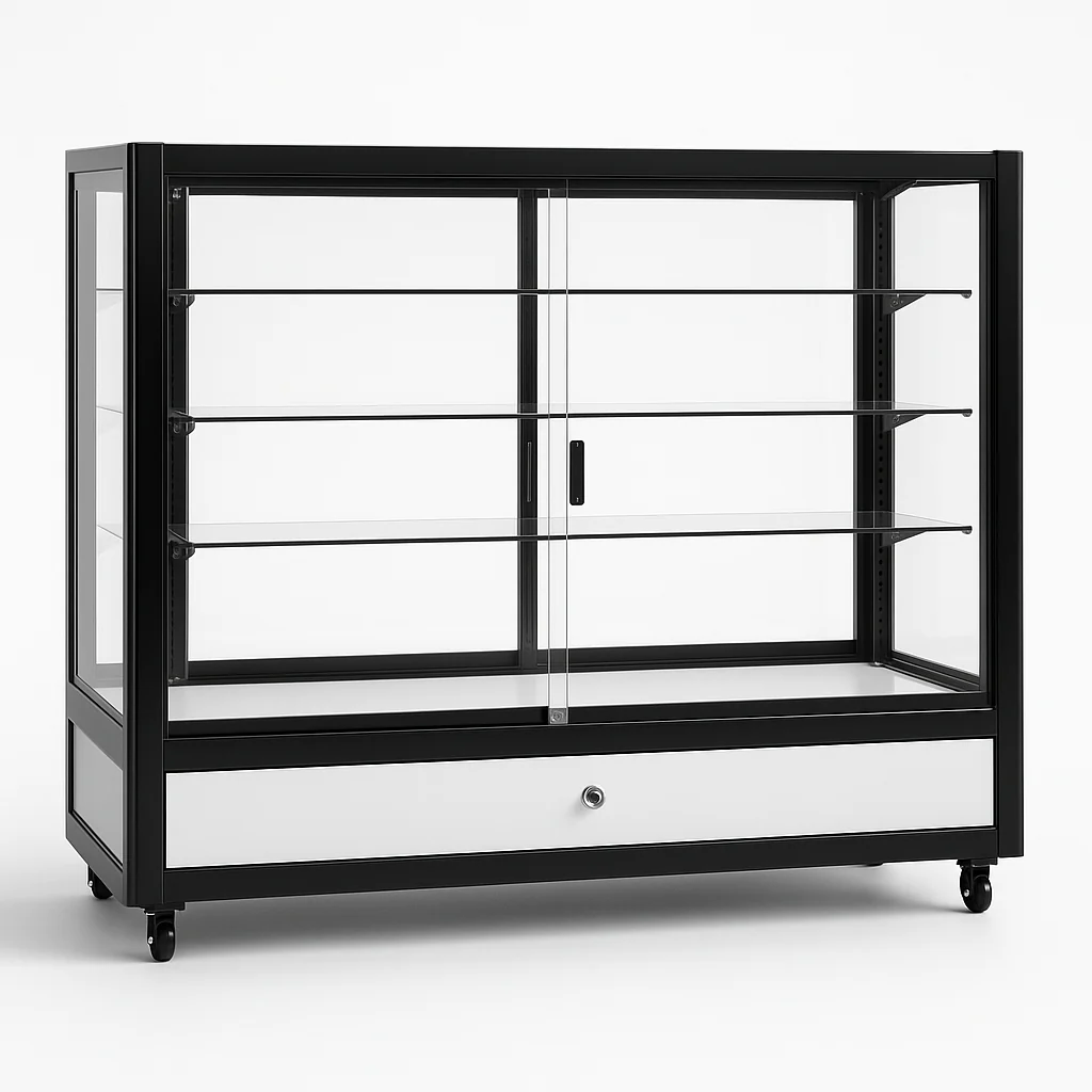 Premium Glass Counter with LED Lights, Locks, and Spotlights L 120cm x W 45cm x H 96cm