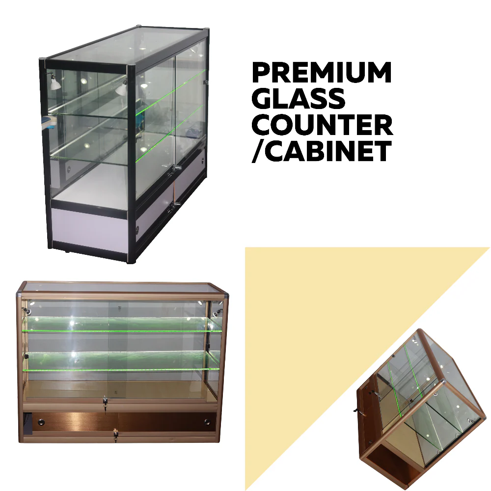 Premium Glass Counter with LED Lights, Locks, and Spotlights L 120cm x W 45cm x H 96cm - Image 11