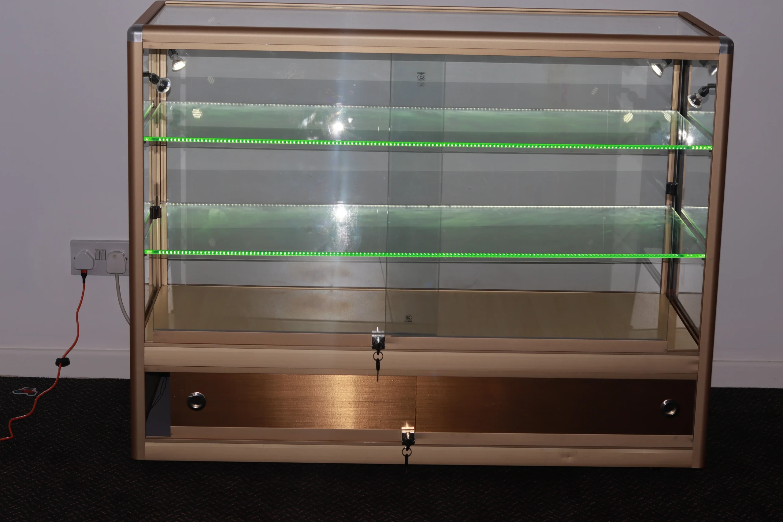 Premium Glass Counter with LED Lights, Locks, and Spotlights L 120cm x W 45cm x H 96cm - Image 4